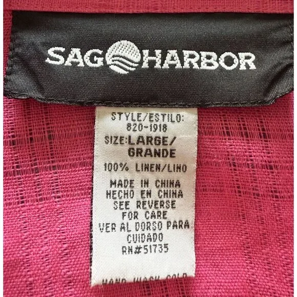 Sag Harbor Womens Pink Button Down Linen Shirt L Long/Half Sleeve Casual Vacay - Picture 5 of 7